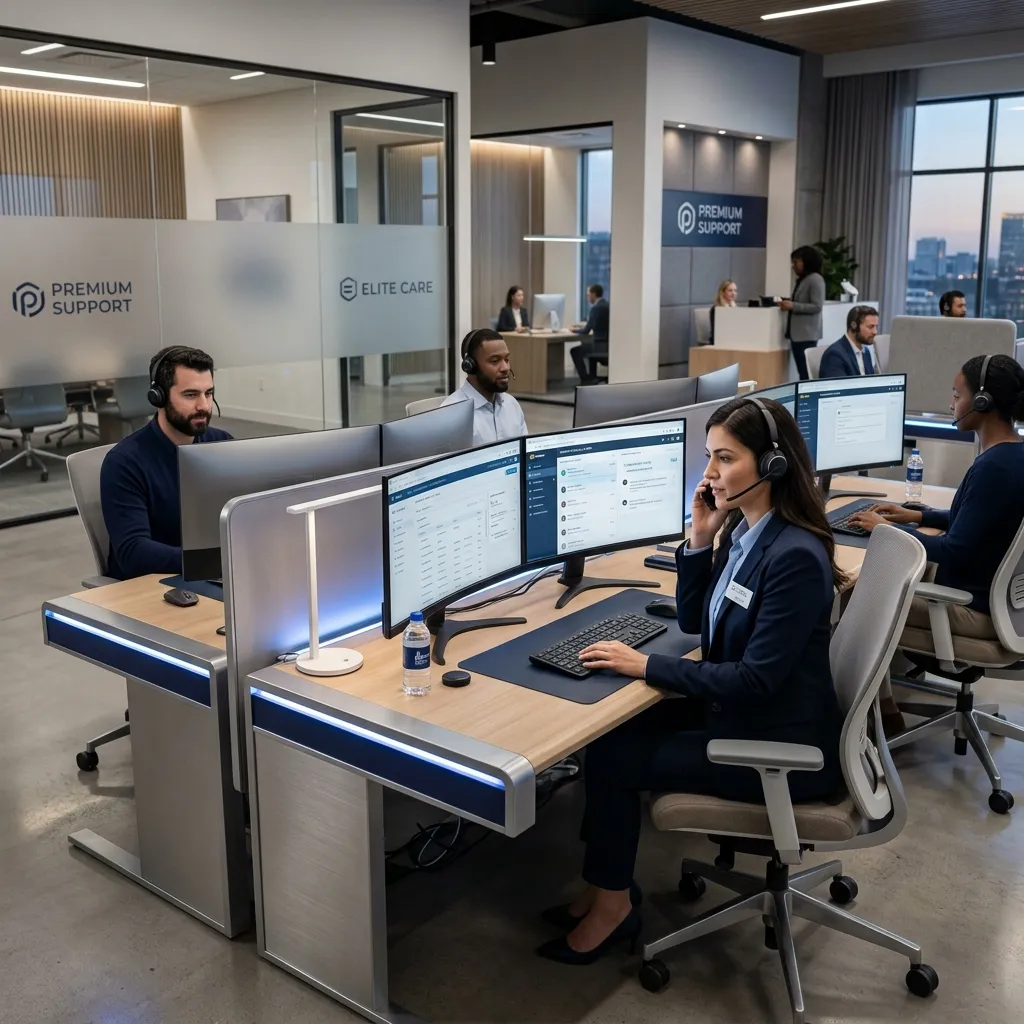 Maximo Customer Hotline Representative with Headset solving troubleshooting issues