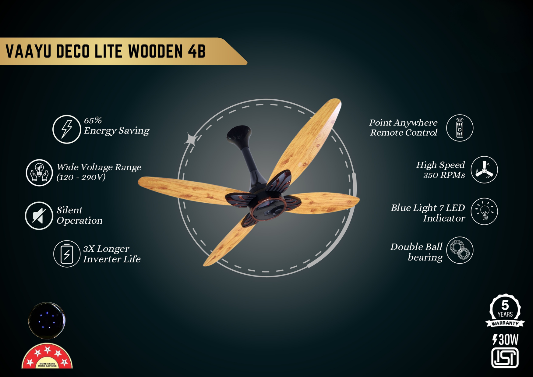 MAXIMO Vaayu Deco Lite Wooden 4B